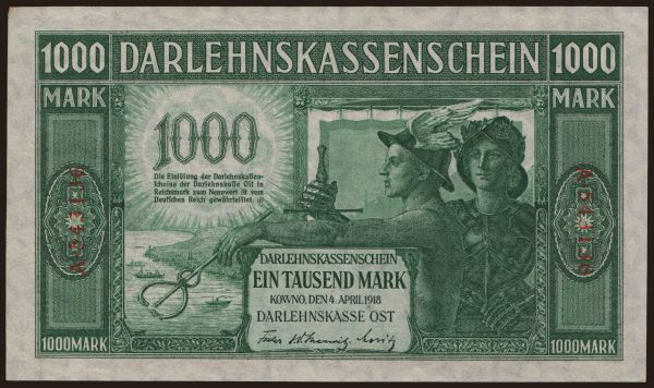 Germany, Occupation (1914-1918): Kowno, 1000 Mark, 1918