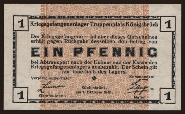 Nemecko, Kriegsgefangenenlager, 1915-1918: Königsbrück, 1 Pfennig, 1915