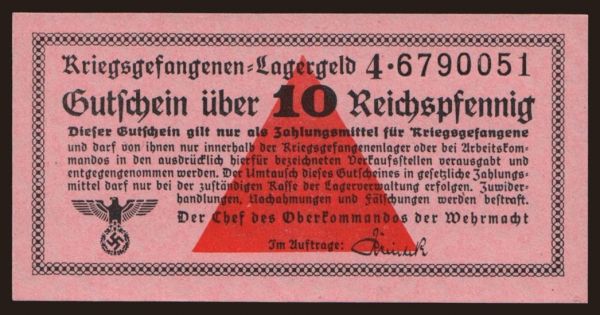 Germany, Occupation & Military (1939-1945): Lagergeld, 10 Reichspfennig, 1939