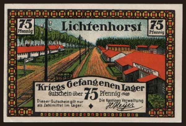 Nemecko, Kriegsgefangenenlager, 1915-1918: Lichtenhorst/ Kantine H. Heyer, 75 Pfennig, 191?