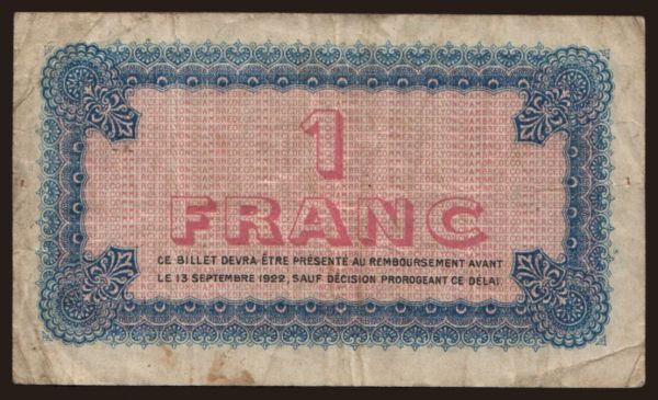 Europe, France, France - Local issues: Lyon, 1 franc, 1917