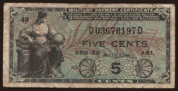 Amerika, USA, USA - Military Payment Certificate: MPC, 5 cents, 1951