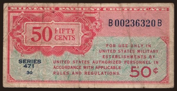 America, USA, USA - Military Payment Certificate: MPC, 50 cents, 1947