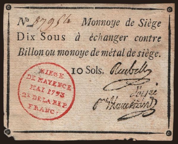 Germany, Altdeutschland (-1871): Mainz, 10 sols, 1793