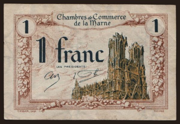 Európa, Francúzsko, Francúzsko - Núdzovky: Marne, 1 franc, 1922