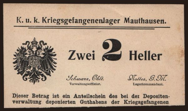 Austria and Austro-Hungary, POW Camp issues (1914-18): Mauthausen, 2 Heller, 1915