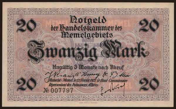 Europe, Memel: Memel, 20 Mark, 1922