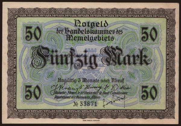 Európa, Memel: Memel, 50 Mark, 1922