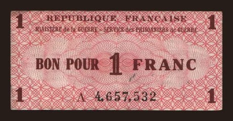 Európa, Franciaország, Franciaország - Állami kiadás - 1959: Ministere de la Guerre, 1 franc, 1945