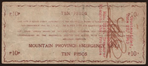 Ázsia, Fülöp-szigetek, Fülöp-szigetek - Szükségpénzek: Mountain Province, 10 pesos, 1942