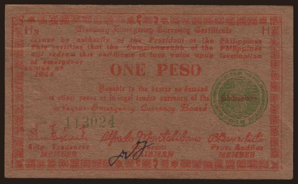 Asia, Philippines, Philippines - Emergency issues: Negros, 1 peso, 1944