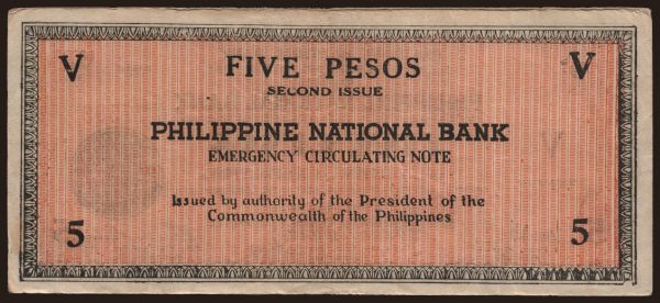 Ázia, Filipí­ny, Filipí­ny - Núdzové vydania: Negros Occidental, 5 pesos, 1941