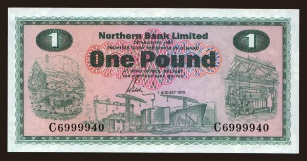 Európa, Egyesült Királyság, Észak-Írország: Northern Bank Limited, 1 pound, 1978