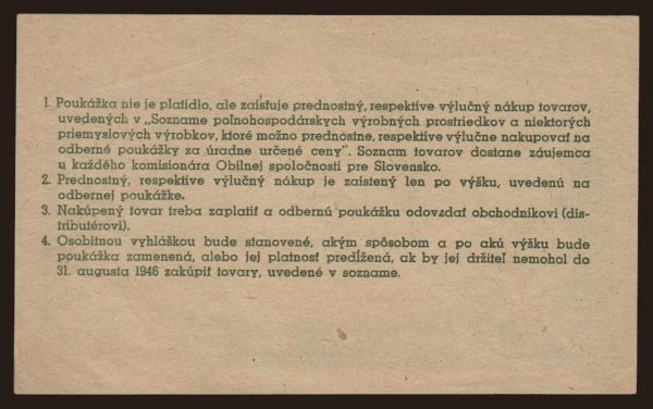 Czechoslovakia and successor states, Miscellaneous: Odberná poukážka, 1000 korún, 1945