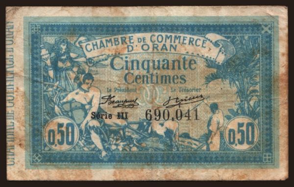 Africa, Algeria: Oran, 50 centimes, 1918