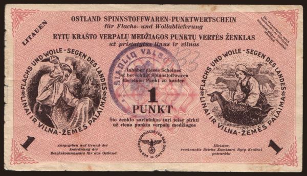 Nemecko, Okupačné & Vojenské (1939-1945): Ostland Spinnstoffwaren, Litauen, 1 Punkt, 194x