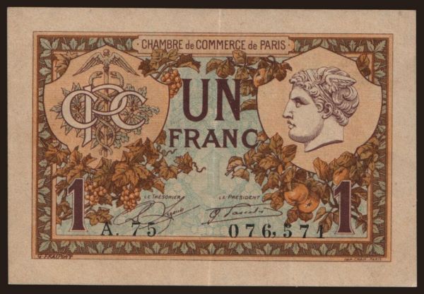 Europe, France, France - Local issues: Paris, 1 franc, 1920