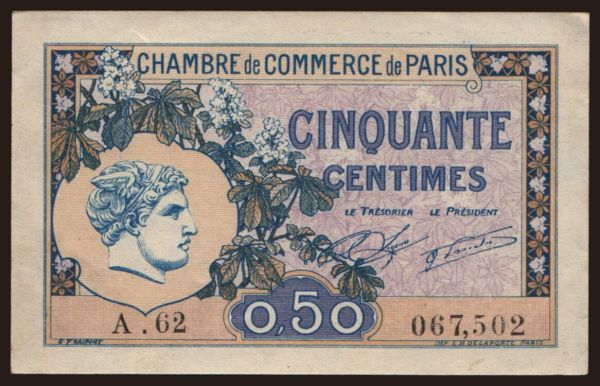 Európa, Francúzsko, Francúzsko - Núdzovky: Paris, 50 centimes, 1920