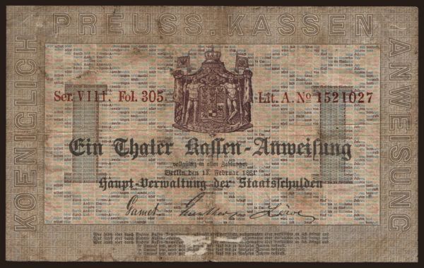 Germany, Altdeutschland (-1871): Preussen, 1 Thaler, 1861