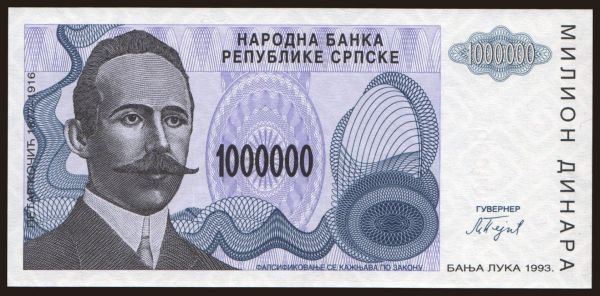 Európa, Bosnia-Hercegovina: RSBH, 1.000.000 dinara, 1993