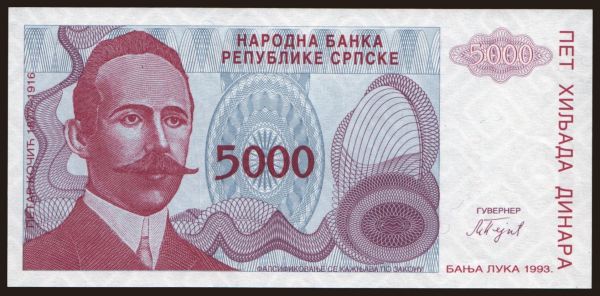 Európa, Bosnia-Hercegovina: RSBH, 5000 dinara, 1993