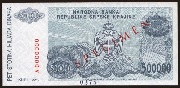 Europe, Croatia: RSK, 50.000 dinara, 1994, SPECIMEN