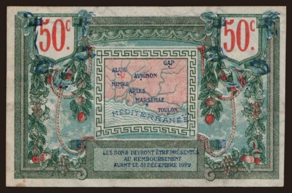 Európa, Francúzsko, Francúzsko - Núdzovky: Region Provencale, 50 centimes, 50 centimes, 1918