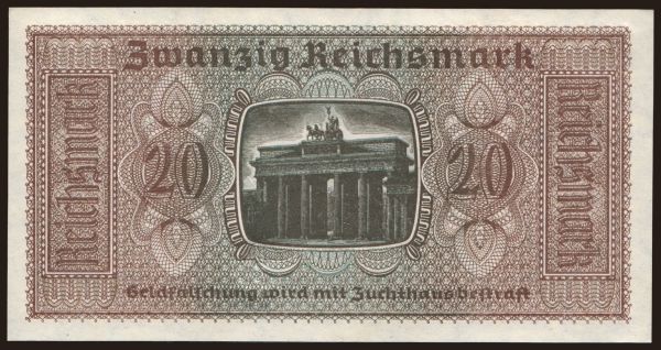 Németország, Megszállási és katonai (1939-1945): Reichskreditkassenschein, 20 Reichsmark, 1939