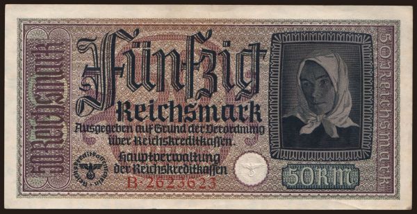 Germany, Occupation & Military (1939-1945): Reichskreditkassenschein, 50 Reichsmark, 1939