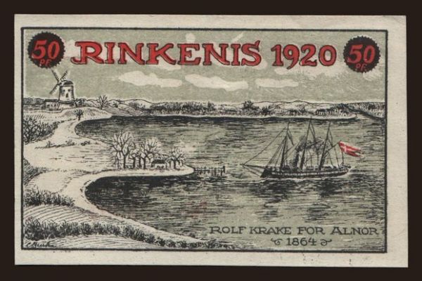 Europe, Denmark, Denmark - Emergency issues: Rinkenis/ Gemeinde, 50 Pfennig, 1920