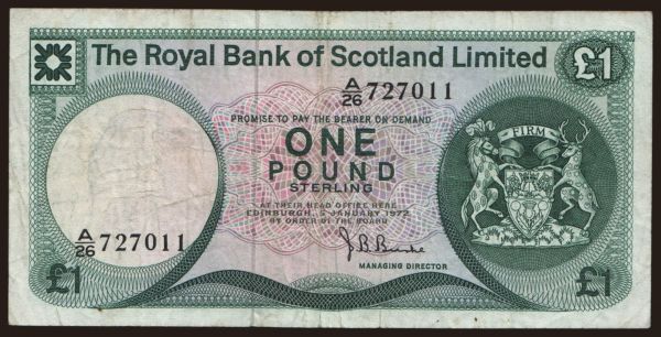 Európa, Egyesült Királyság, Skócia: Royal Bank of Scotland, 1 pound, 1972