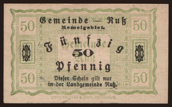 Európa, Memel-vidék: Russ, 50 Pfennig, 1920