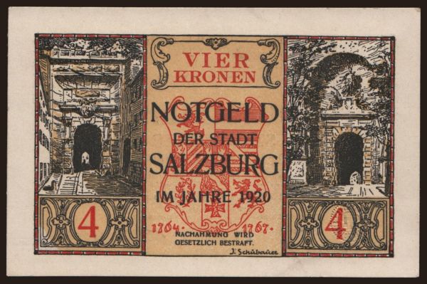 Ausztria és Osztrák-Magyar Monarchia, Notgeld - Kronen (1914-1923): Salzburg, 4 Kronen, 1920