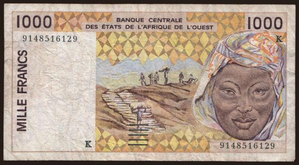 Afrika, Západná Afrika: Senegal, 1000 francs, 1991