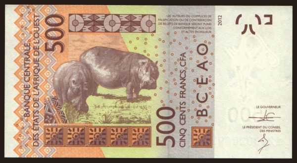 Africa, West African States: Senegal, 500 francs, 2012