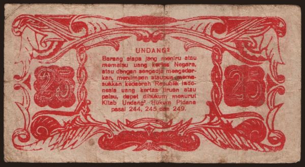 Ázsia, Indonézia: Serang, 25 rupiah, 1947