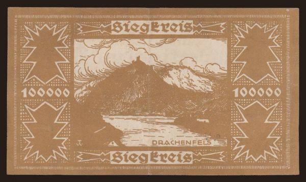 Germany, Grossgeld, Inflation, 1923: Siegburg/ Kreisverwaltung, 100.000 Mark, 1923