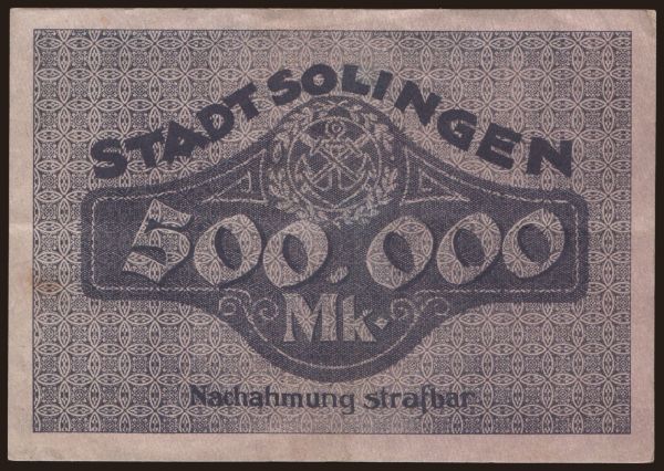 Németország, Grossgeld, Inflation, 1923: Solingen/ Stadt, 500.000 mark, 1923