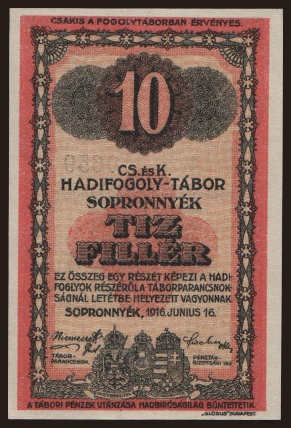 Rakúsko a Rakúsko-Uhorsko, Táborové platidla (1914-18): Sopronnyék, 10 Heller, 1916