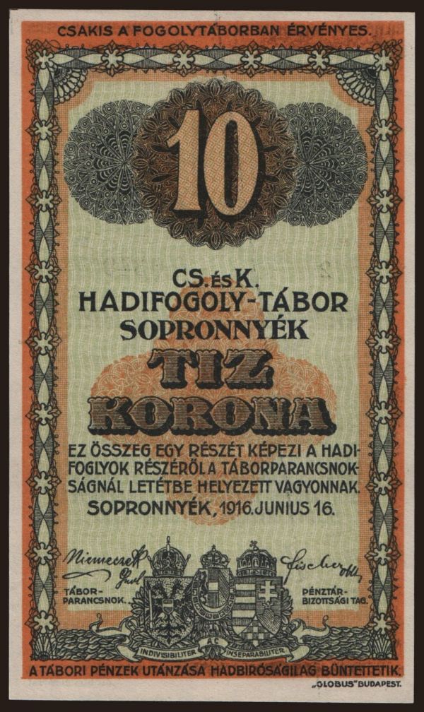 Ausztria és Osztrák-Magyar Monarchia, Fogolytábor kiadások (1914-18): Sopronnyék, 10 Kronen, 1916