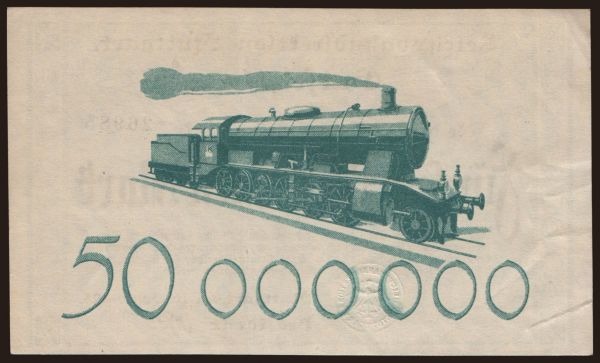 Germany, Deutsche Reichsbahn / Reichspost: Stuttgart, 50.000.000 Mark, 1923