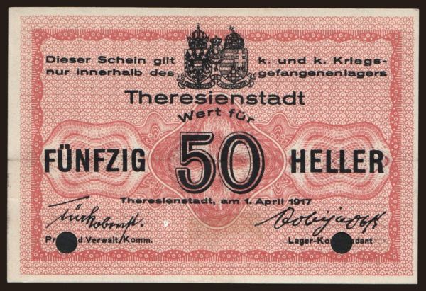 Austria and Austro-Hungary, POW Camp issues (1914-18): Theresienstadt, 50 Heller, 1917