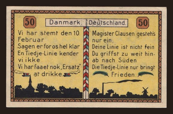 Europe, Denmark, Denmark - Emergency issues: Tinglev/ Gemeinde, 50 Pfennig, 1920