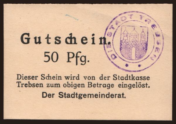 Germany, Notgeld, 1914-1915: Trebsen/ Stadt, 50 Pfennig, 1914