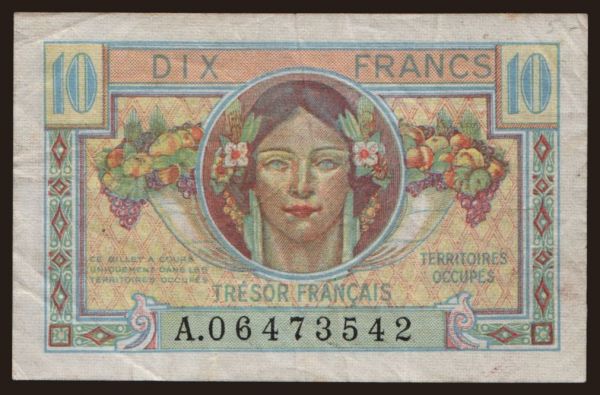 Nemecko, Okupácia (1914-1918): Tresor Francais, 10 francs, 1947