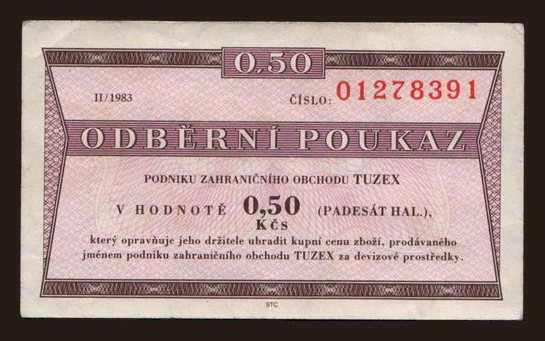 Czechoslovakia and successor states, Miscellaneous: Tuzex, 0.50 korun, 1983