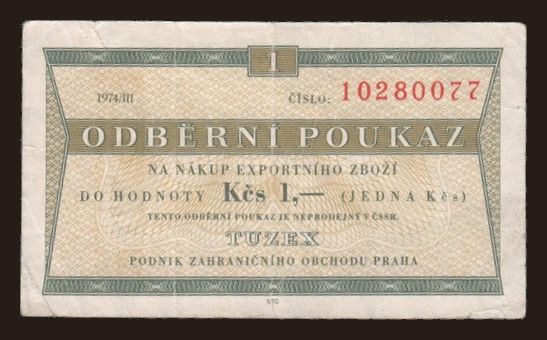 Csehszlovákia és utódállamai, Egyéb: Tuzex, 1 koruna, 1973