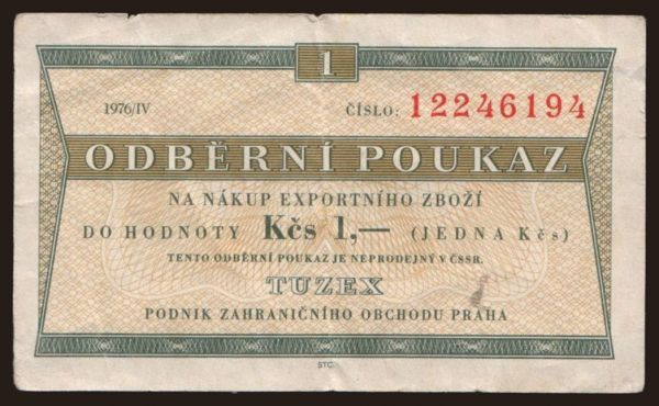 Csehszlovákia és utódállamai, Egyéb: Tuzex, 1 koruna, 1976