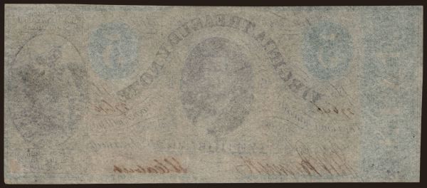 Amerika, USA, USA - Lokálne vydania: Virginia, 5 dollars, 1862