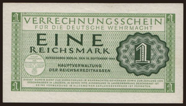 Németország, Megszállási és katonai (1939-1945): Wehrmacht, 1 Reichsmark, 1944